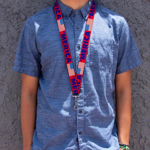 Buckle-Down Lanyard - 1.0" - MERICA US Flag Red Blue White