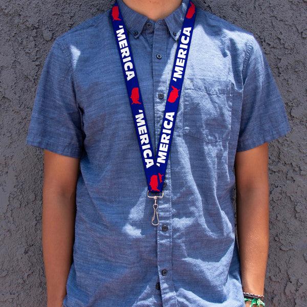 Buckle-Down Lanyard - 1.0" - MERICA USA Silhouette Blue White Red