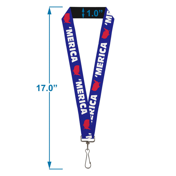 Buckle-Down Lanyard - 1.0" - MERICA USA Silhouette Blue White Red