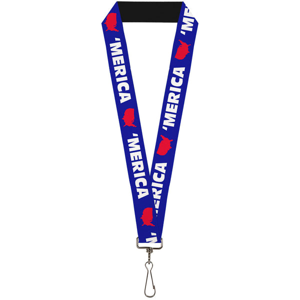 Buckle-Down Lanyard - 1.0" - MERICA USA Silhouette Blue White Red