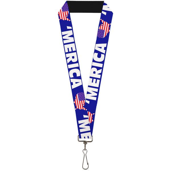 Buckle-Down Lanyard - 1.0" - MERICA USA Silhouette Blue White US Flag