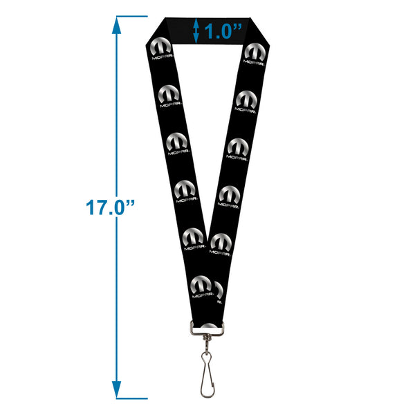 Buckle-Down Lanyard - 1.0" - MOPAR Logo Repeat Black Silver Gradient