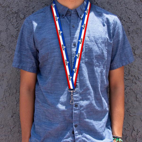 Buckle-Down Lanyard - 1.0" - MOPAR Logo Stripe Blue White Red