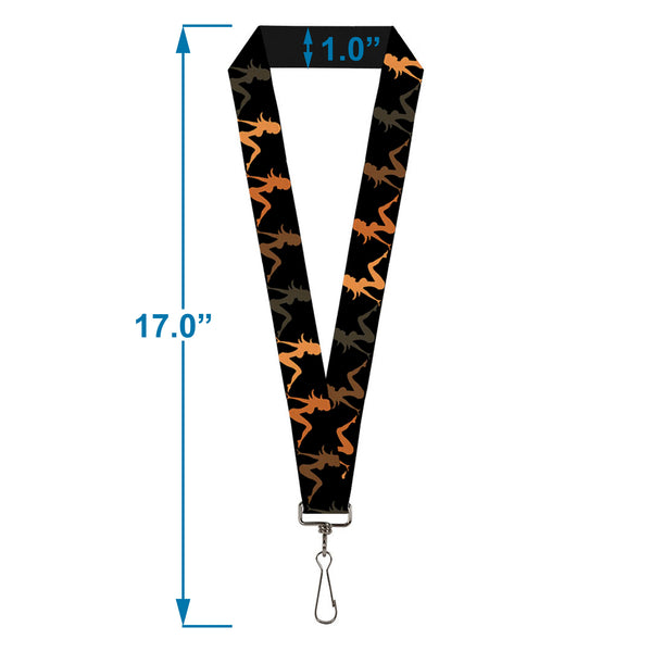 Buckle-Down Lanyard - 1.0" - Mud Flap Girl Repeat Black Orange Fade