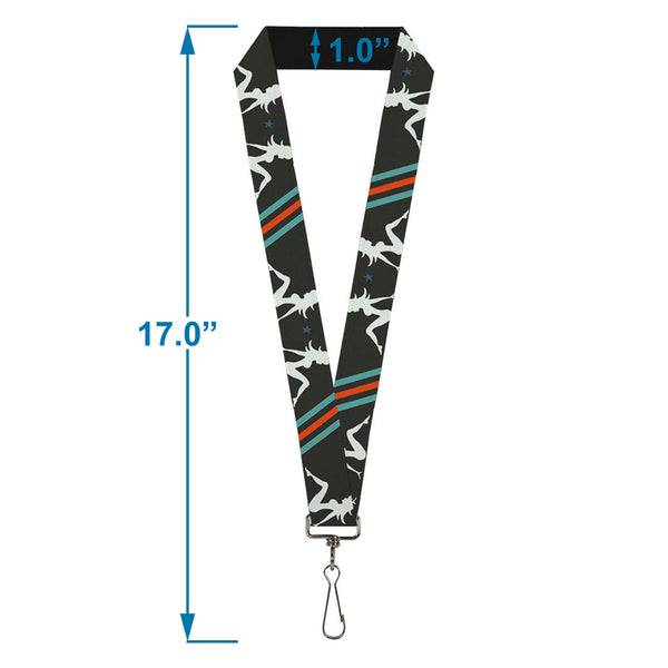 Buckle-Down Lanyard - 1.0" - Mud Flap Girls W Stripes Gray Turquoise Orange