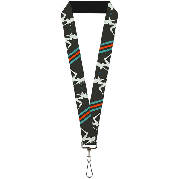 Buckle-Down Lanyard - 1.0" - Mud Flap Girls w Stripes Gray Turquoise Orange