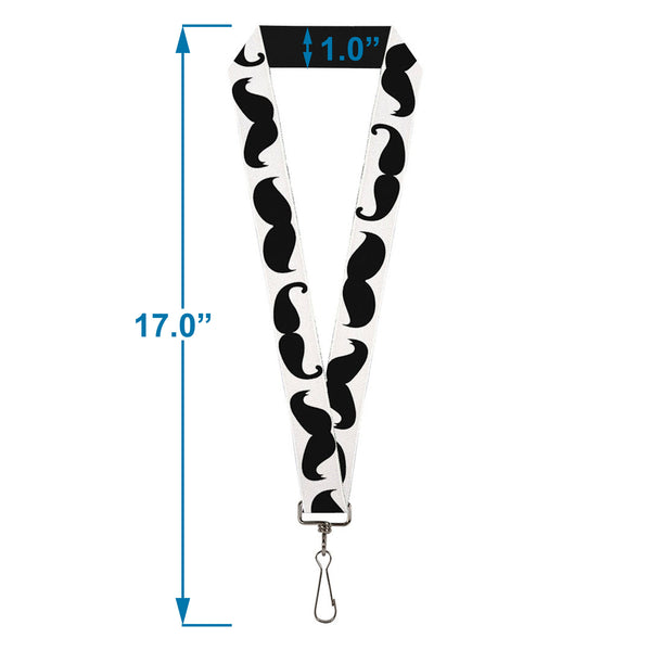 Buckle-Down Lanyard - 1.0" - Multi Mustaches Sketch White Black