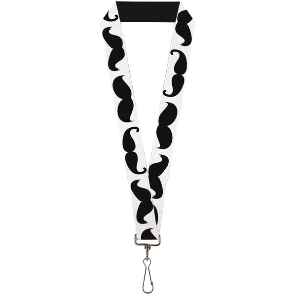 Buckle-Down Lanyard - 1.0" - Multi Mustaches Sketch White Black
