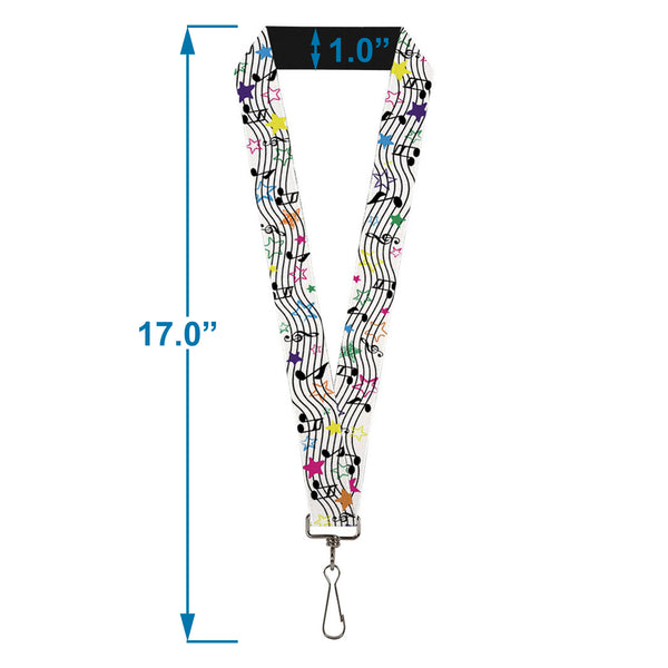 Buckle-Down Lanyard - 1.0" - Music Notes Stars White Black Multi Color