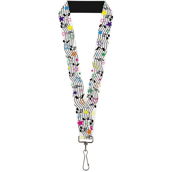 Buckle-Down Lanyard - 1.0" - Music Notes Stars White Black Multi Color