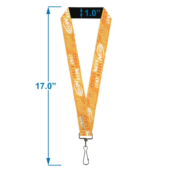 Buckle-Down Lanyard - 1.0" - NERF Action Verbiage Collage Yellows/Orange/White
