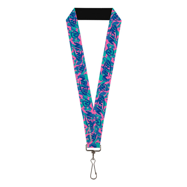 Buckle-Down Lanyard - 1.0" - NERF Logo And Icon Camo Blues/Pinks
