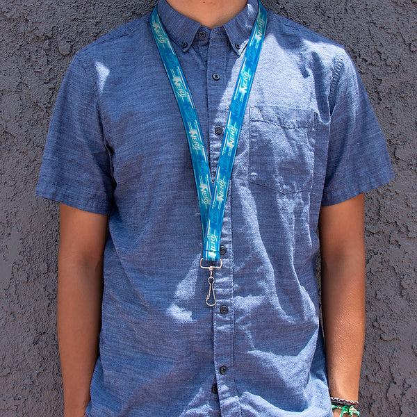 Buckle-Down Lanyard - 1.0" - NERF Logo Streaks Blues/White