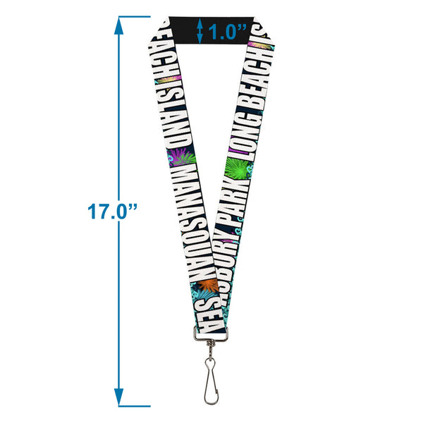 Buckle-Down Lanyard - 1.0" - New Jersey Shore Towns Black Multi Color White