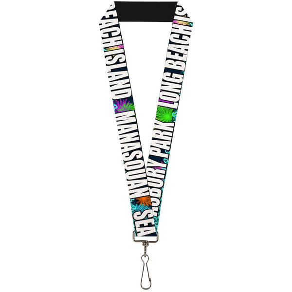 Buckle-Down Lanyard - 1.0" - New Jersey Shore Towns Black Multi Color White