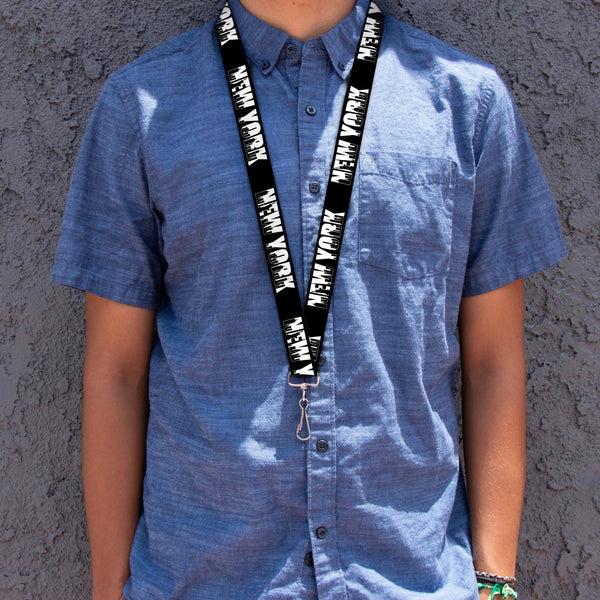 Buckle-Down Lanyard - 1.0" - NEW YORK Bold Skyline Silhouette Black White Black
