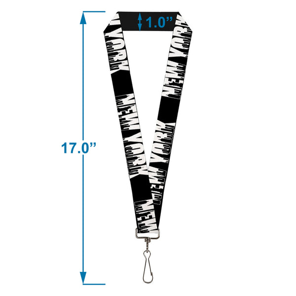 Buckle-Down Lanyard - 1.0" - NEW YORK Bold Skyline Silhouette Black White Black