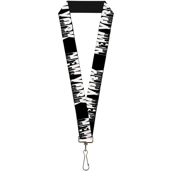 Buckle-Down Lanyard - 1.0" - NEW YORK Bold Skyline Silhouette Black White Black