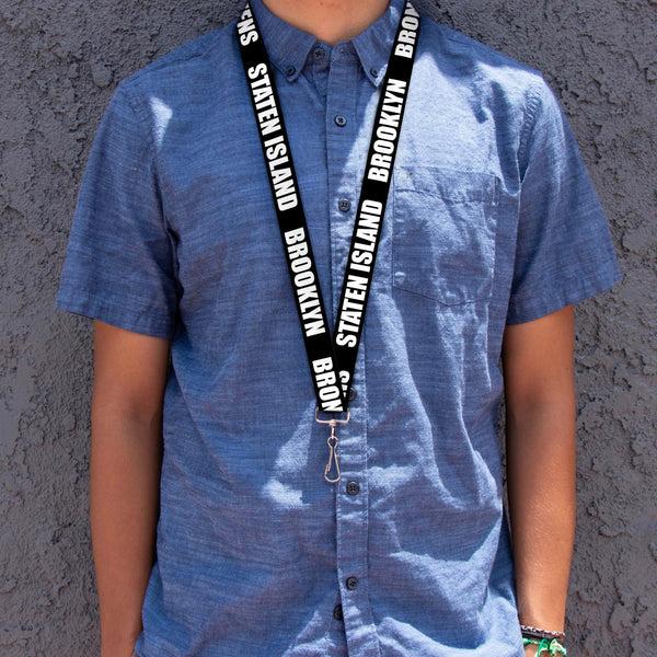 Buckle-Down Lanyard - 1.0" - New York's Five Burroughs Bold Black White
