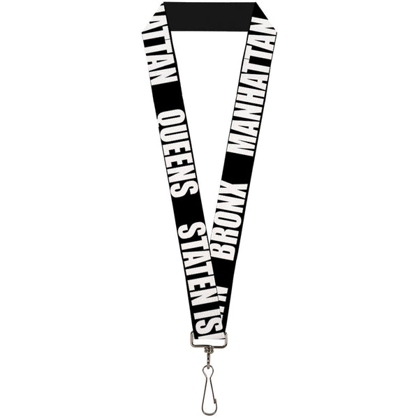 Buckle-Down Lanyard - 1.0" - New York's Five Burroughs Bold Black White