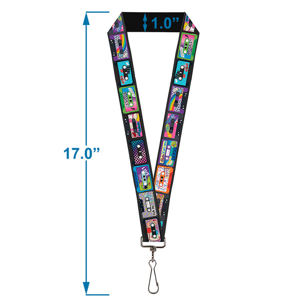 Buckle-Down Lanyard - 1.0" - Nick 90's Rewind 13-Mash Up Cassette Tapes Black