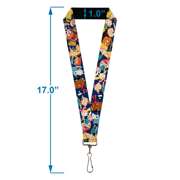 Buckle-Down Lanyard - 1.0" - Nick 90's Rewind 16-Character Poses Navy Blue