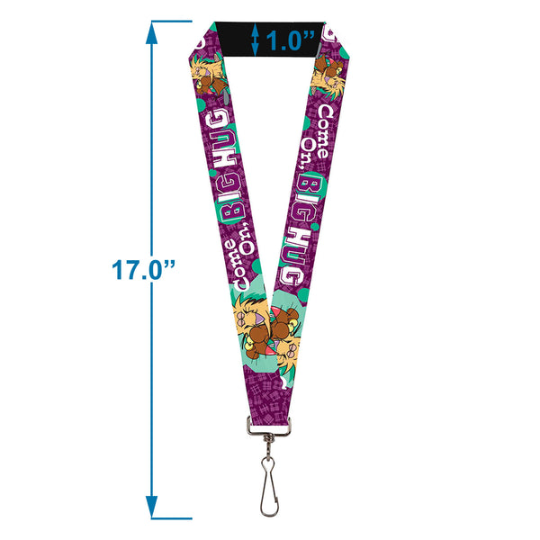 Buckle-Down Lanyard - 1.0" - Norbert Hugging Daggett COME ON BRO HUG Purples Teal White