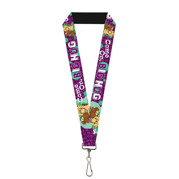 Buckle-Down Lanyard - 1.0" - Norbert Hugging Daggett COME ON BRO HUG Purples Teal White