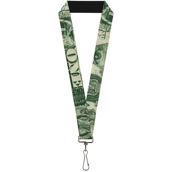 Buckle-Down Lanyard - 1.0" - One Dollar Bill Eye of Providence Bald Eagle CLOSE-UP