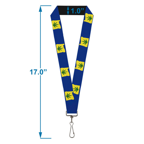 Buckle-Down Lanyard - 1.0" - Oregon State Silhouette Marijuana Leaf Blue Yellow Green