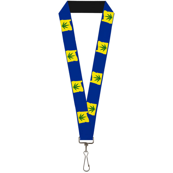 Buckle-Down Lanyard - 1.0" - Oregon State Silhouette Marijuana Leaf Blue Yellow Green