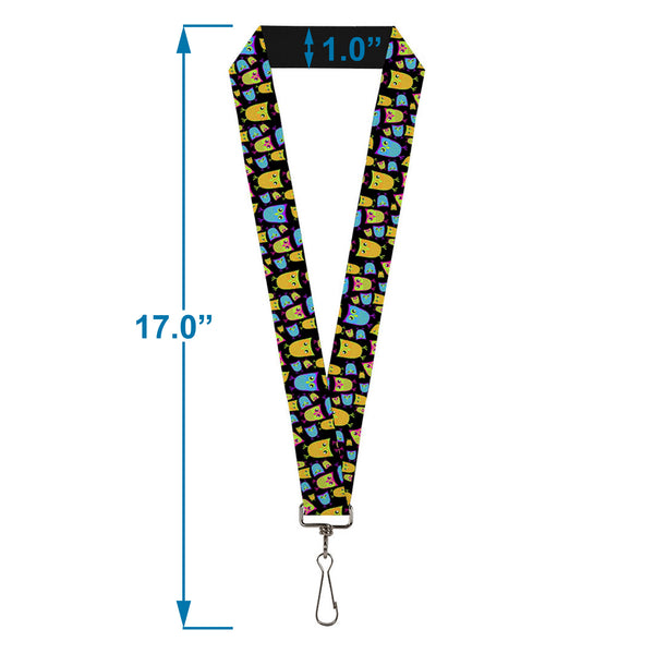 Buckle-Down Lanyard - 1.0" - Owls W Outline Black Multi Neon