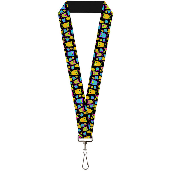 Buckle-Down Lanyard - 1.0" - Owls w Outline Black Multi Neon