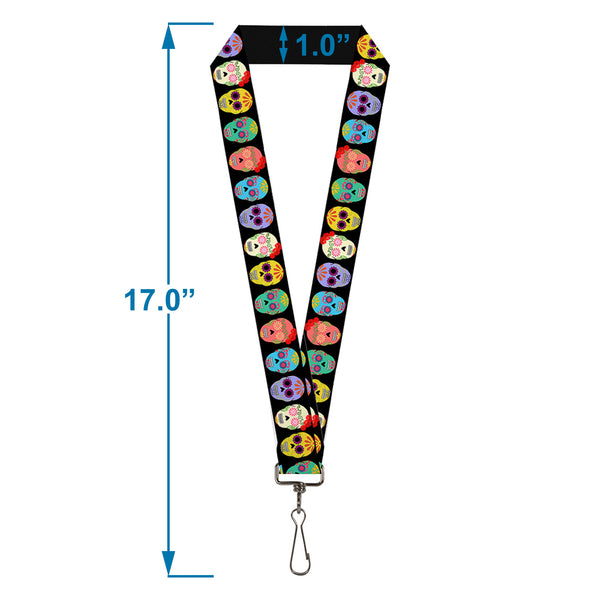 Buckle-Down Lanyard - 1.0" - Painted Sugar Skulls Black Multi Color