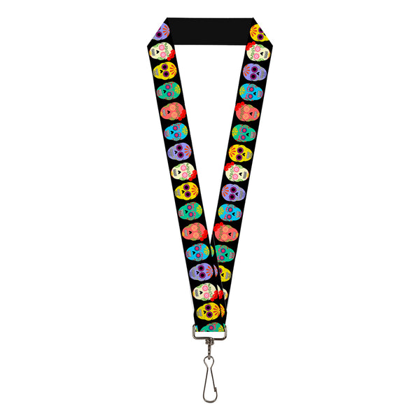 Buckle-Down Lanyard - 1.0" - Painted Sugar Skulls Black Multi Color