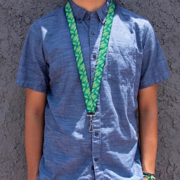 Buckle-Down Lanyard - 1.0" - Palm Leaves Stacked Pastel Greens