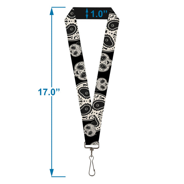Buckle-Down Lanyard - 1.0" - Panda Bear Sugar Skull Black White