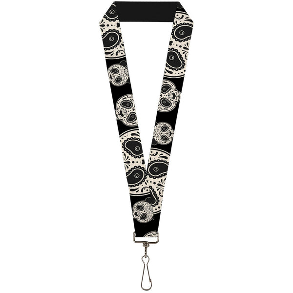 Buckle-Down Lanyard - 1.0" - Panda Bear Sugar Skull Black White