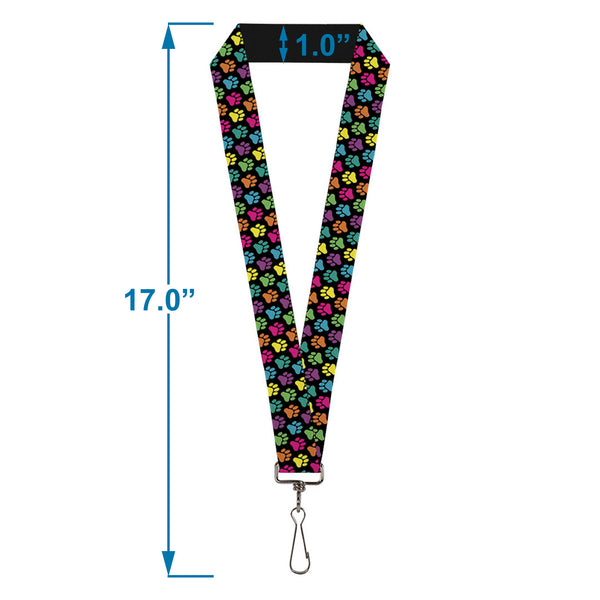 Buckle-Down Lanyard - 1.0" - Paw Print Black Multi Color