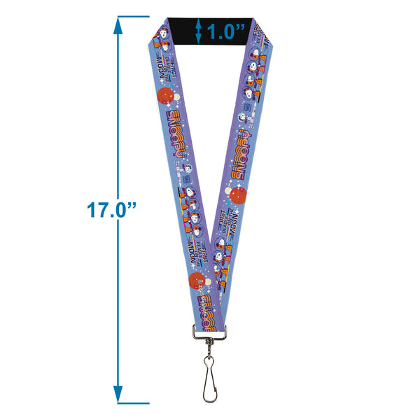 Buckle-Down Lanyard - 1.0" - Peanuts Astronaut Snoopy Launch Poses And Text White/Multi Color