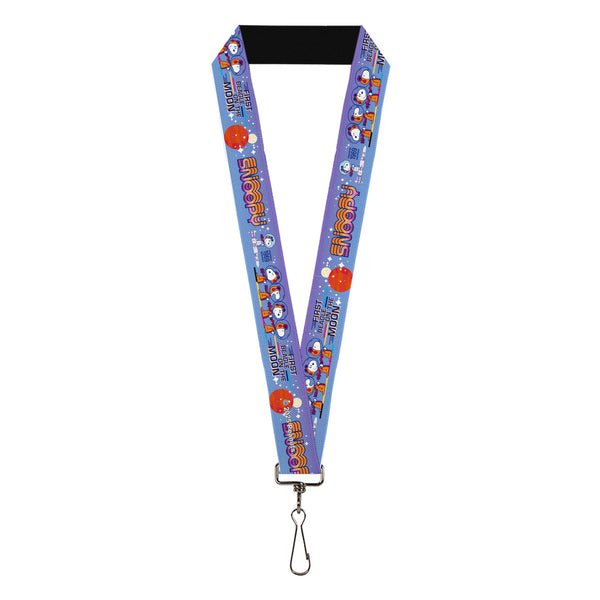 Buckle-Down Lanyard - 1.0" - Peanuts Astronaut Snoopy Launch Poses and Text White/Multi Color