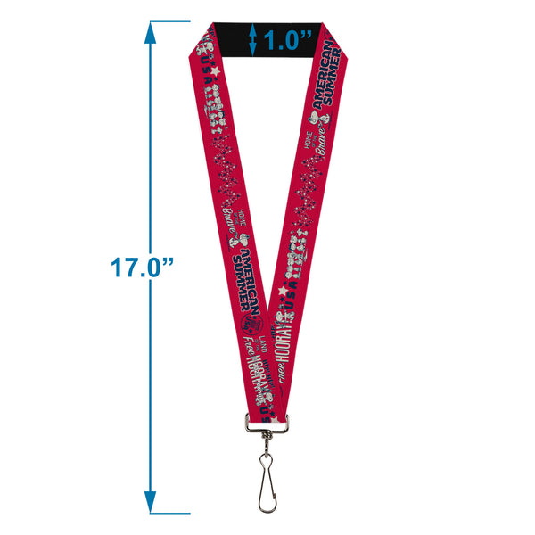 Buckle-Down Lanyard - 1.0" - Peanuts Gang AMERICAN SUMMER Poses Red/Blue/White
