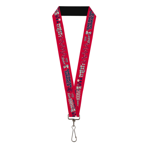 Buckle-Down Lanyard - 1.0" - Peanuts Gang AMERICAN SUMMER Poses Red/Blue/White