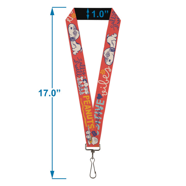 Buckle-Down Lanyard - 1.0" - Peanuts Gang SEMI-POSITIVE VIBES Quote Red/Blues/White