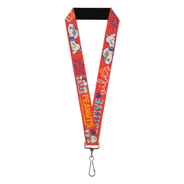 Buckle-Down Lanyard - 1.0" - Peanuts Gang SEMI-POSITIVE VIBES Quote Red/Blues/White