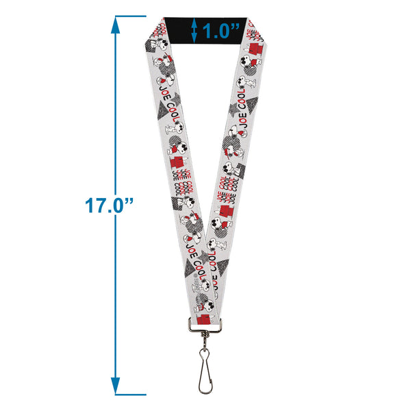 Buckle-Down Lanyard - 1.0" - Peanuts JOE COOL Snoopy Poses And Text Gray/Black/Red/White