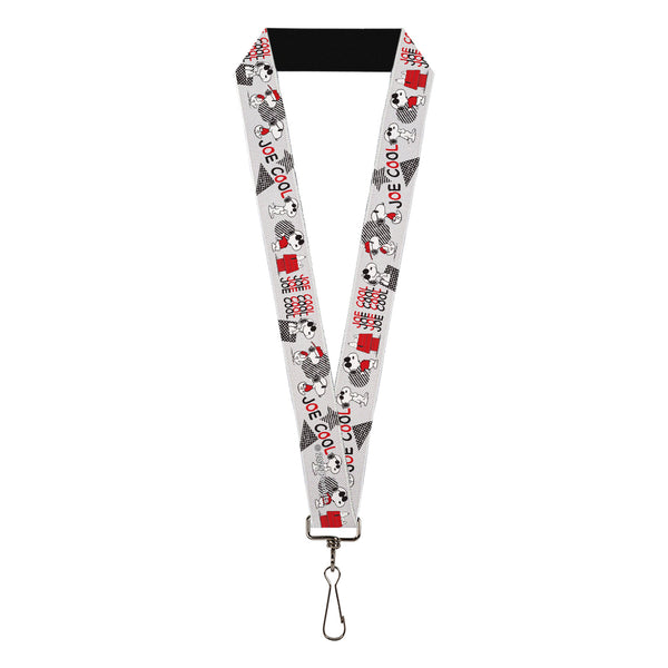 Buckle-Down Lanyard - 1.0" - Peanuts JOE COOL Snoopy Poses and Text Gray/Black/Red/White