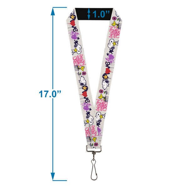 Buckle-Down Lanyard - 1.0" - Peanuts Snoopy And Woodstock Graffiti Collage White/Multi Color
