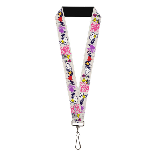 Buckle-Down Lanyard - 1.0" - Peanuts Snoopy and Woodstock Graffiti Collage White/Multi Color