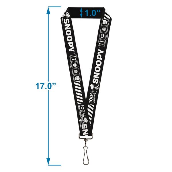 Buckle-Down Lanyard - 1.0" - Peanuts SNOOPY Care Symbols 100% ORIGINAL Black/White